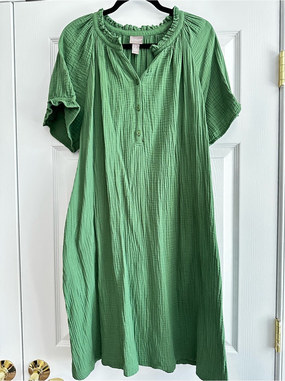 Chico's Green Short-Sleeve Gauze Henley Midi Dress
